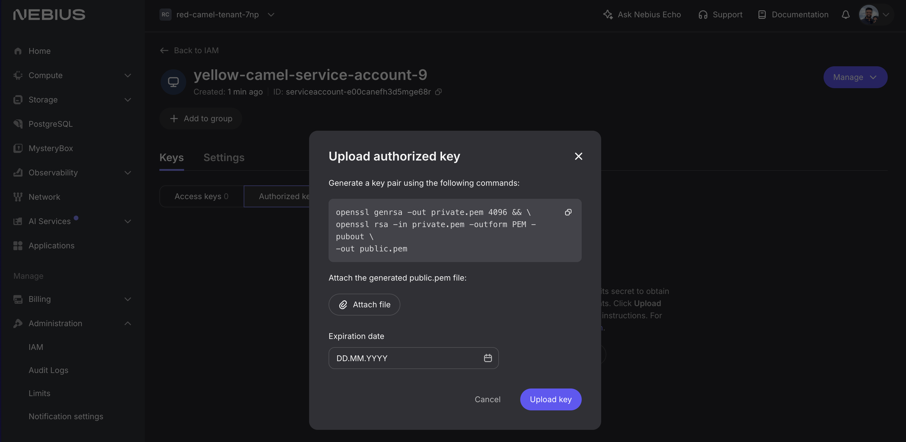 nebius authorized key
